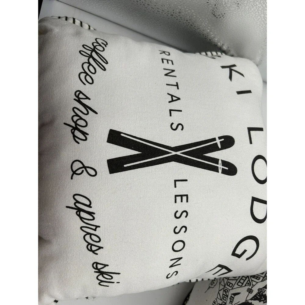 SKI LODGE DECORATIVE NEW PILLOWS White Black Apres Ski Coffee Shop Sofa Cabin